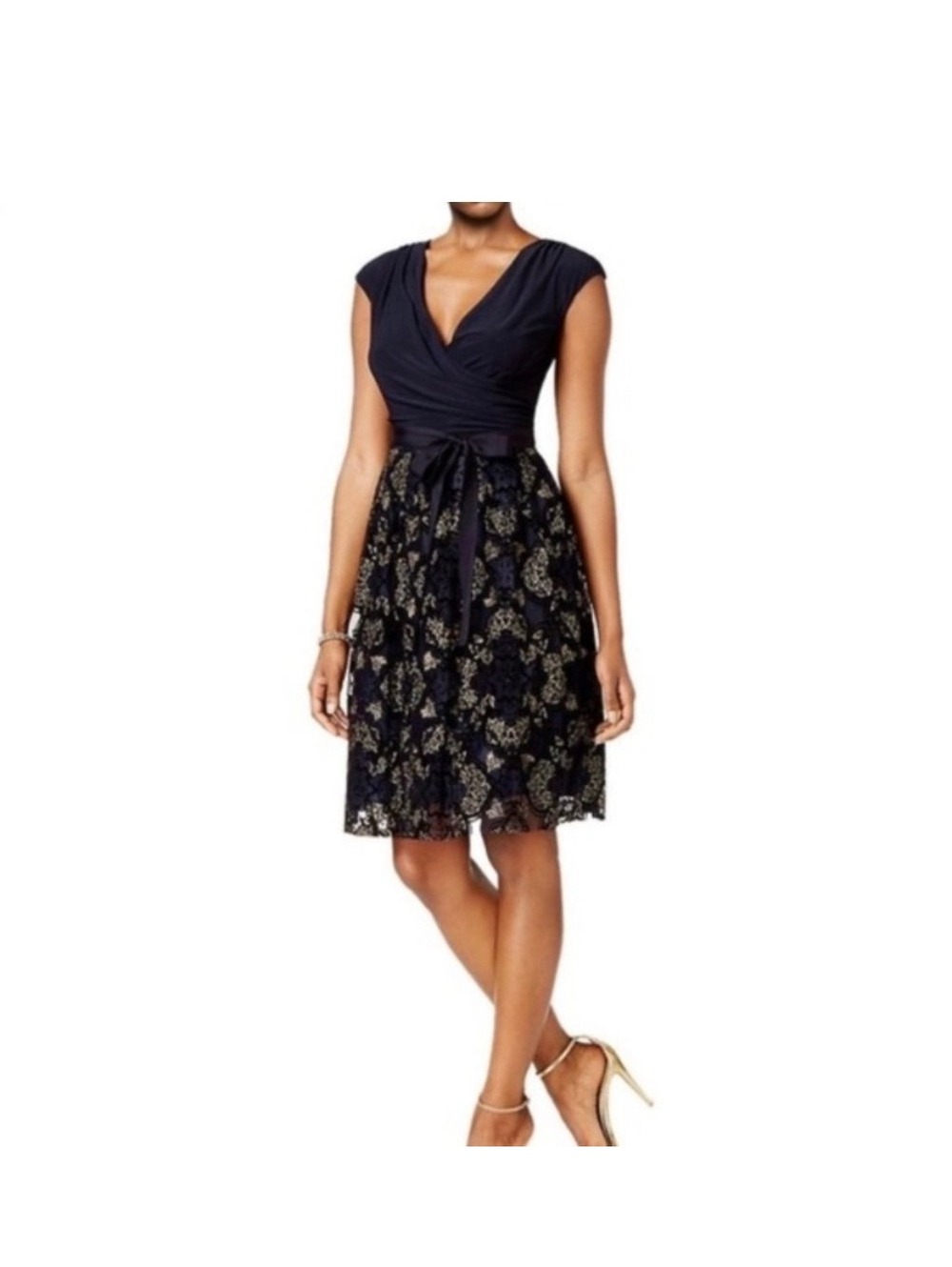 SNLY navy & gold fit & flare party dress